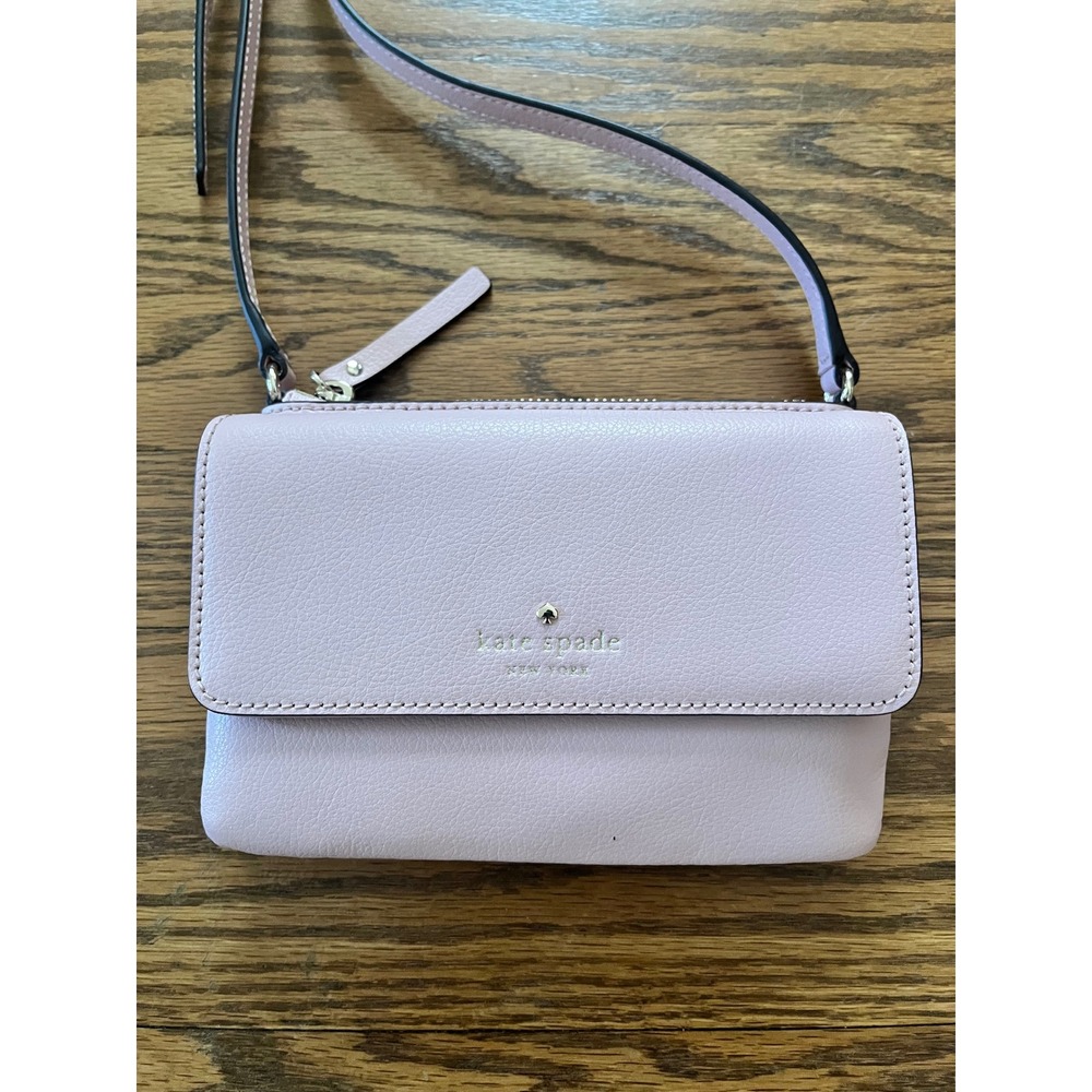 Kate Spade New York Pebbled Leather Crossbody Bag Lavender Pink Flap Zip Purse